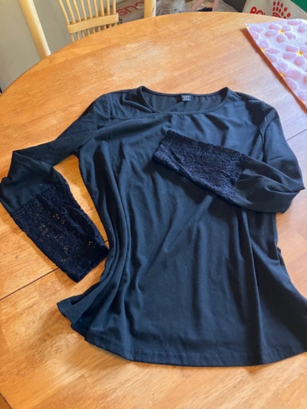 NEW Black Tshirt with Lacy Sleeves